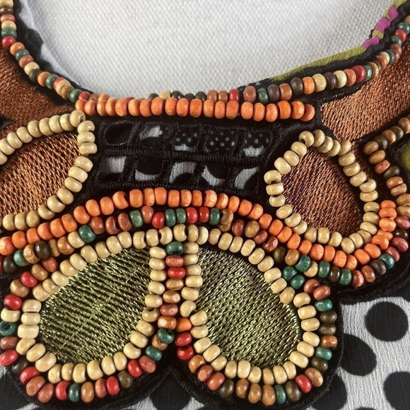 Desigual Blouse Tank Extra Small Orange Green Black Sheer Beads Cocktail Party - Picture 5 of 10